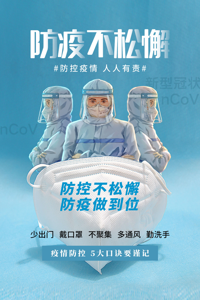 时尚简约大气防疫不松懈提示海报psd模版下载