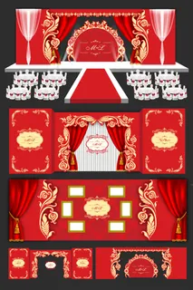 红色中式喜庆婚庆婚礼会场布置美陈