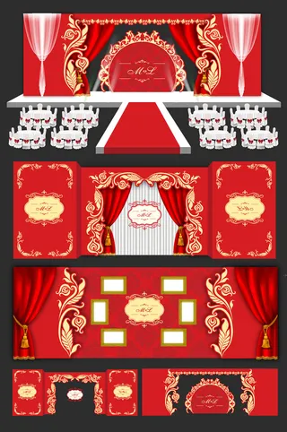 红色中式喜庆婚庆婚礼会场布置美陈