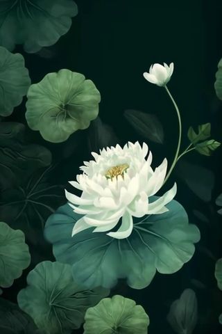 墨绿色荷花荷叶国风背景