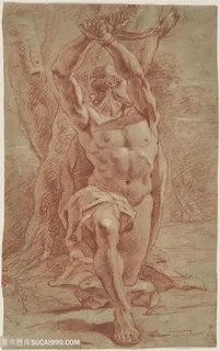 人物单膝跪下勇士装饰画手绘插画