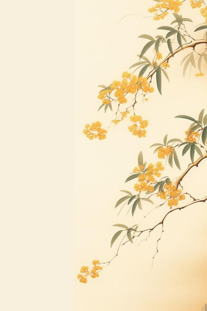 桂花枝叶清新黄色国风背景