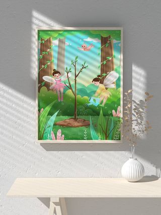 绿色创意公益植树节卡通312保护环境宣传插画
