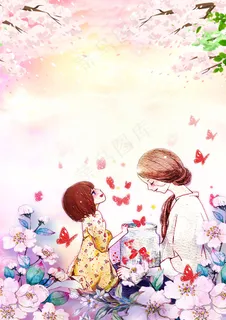 手绘母亲节插画漫画素材