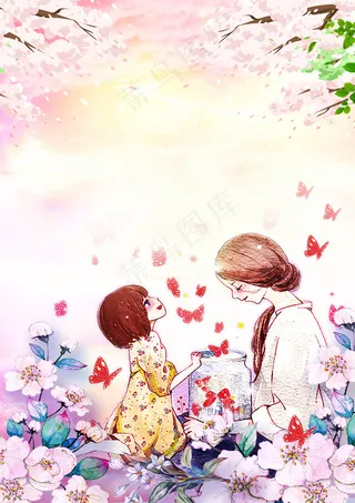 手绘母亲节插画漫画素材