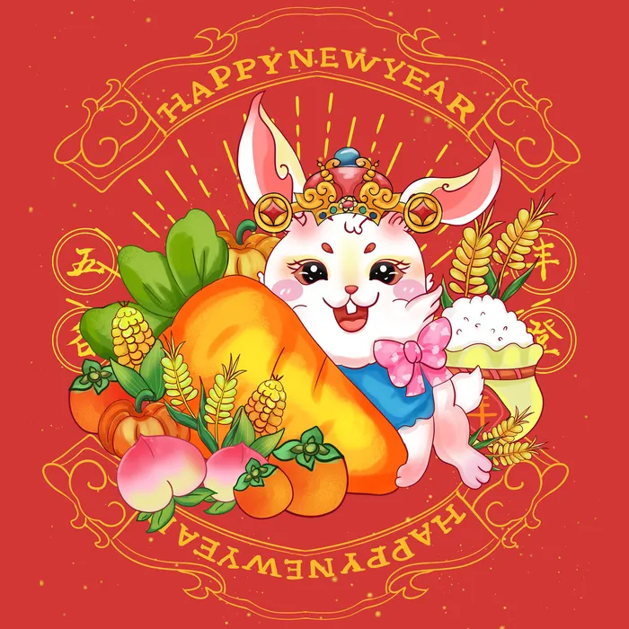 手绘2023兔年新年卡通兔子形象IP插画元素PSD设计素材png图案psd模版下载