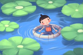 夏日玩水湖面植物荷叶睡莲插画背景