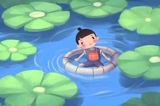 夏日玩水湖面植物荷叶睡莲插画背景