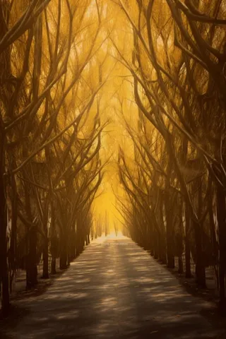 秋季金黄树叶街道唯美背景