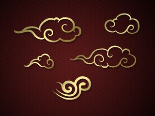 中国风古典传统图案边框纹理祥云灯笼装饰线条PSD背景素材