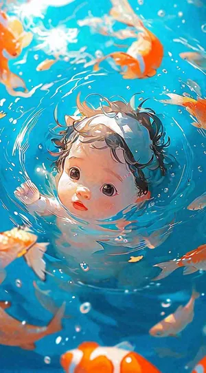 夏天泳池金鱼孩子婴儿游泳游玩