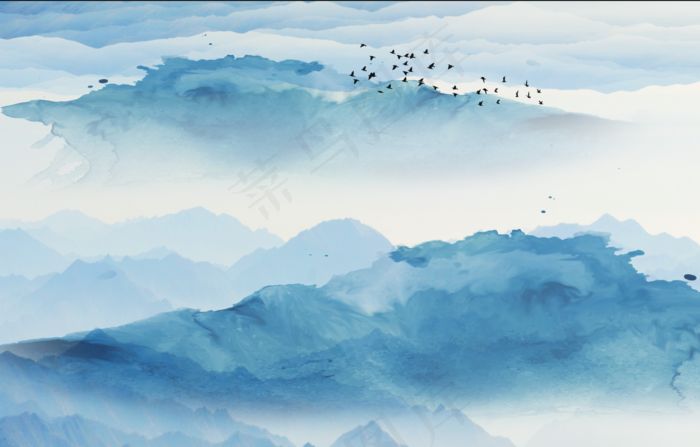 中国风山水花鸟日出帆船鸿运当头客厅卧室玄关画酒店装饰画壁画挂画psd模版下载