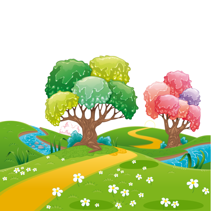 绿色草地河流大树素材