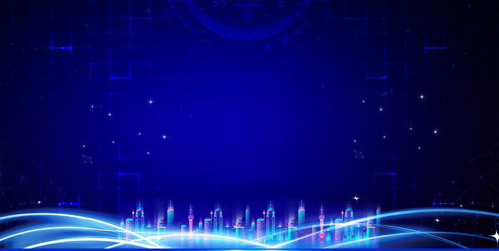 蓝色城市建筑剪影背景板