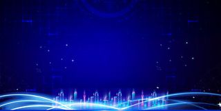 蓝色城市建筑剪影背景板