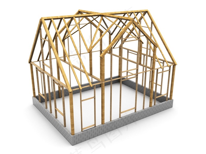 立体木头框架建筑物模型高清图