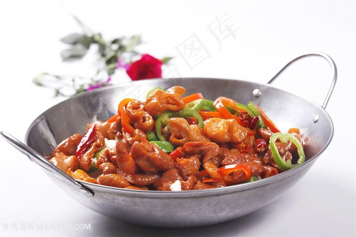 中华美食干锅肥肠摄影图