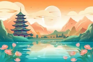 国风仙鹤黄蓝绿背景