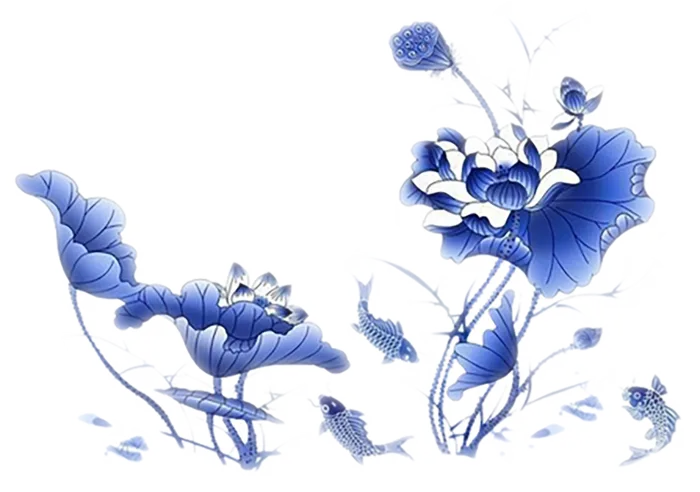 中国古风元素蓝色荷花