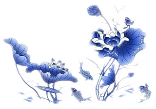 中国古风元素蓝色荷花