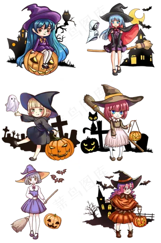 卡通万圣节手绘人物可爱小女孩