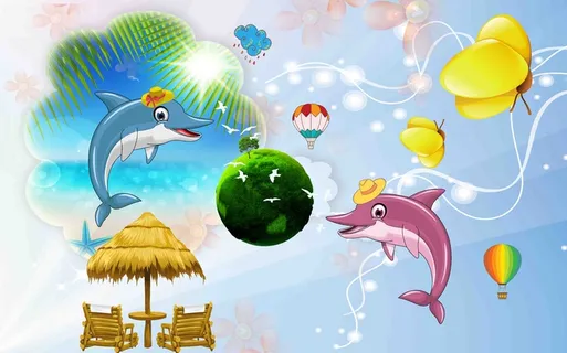 卡通儿童房背景墙壁纸壁画壁布