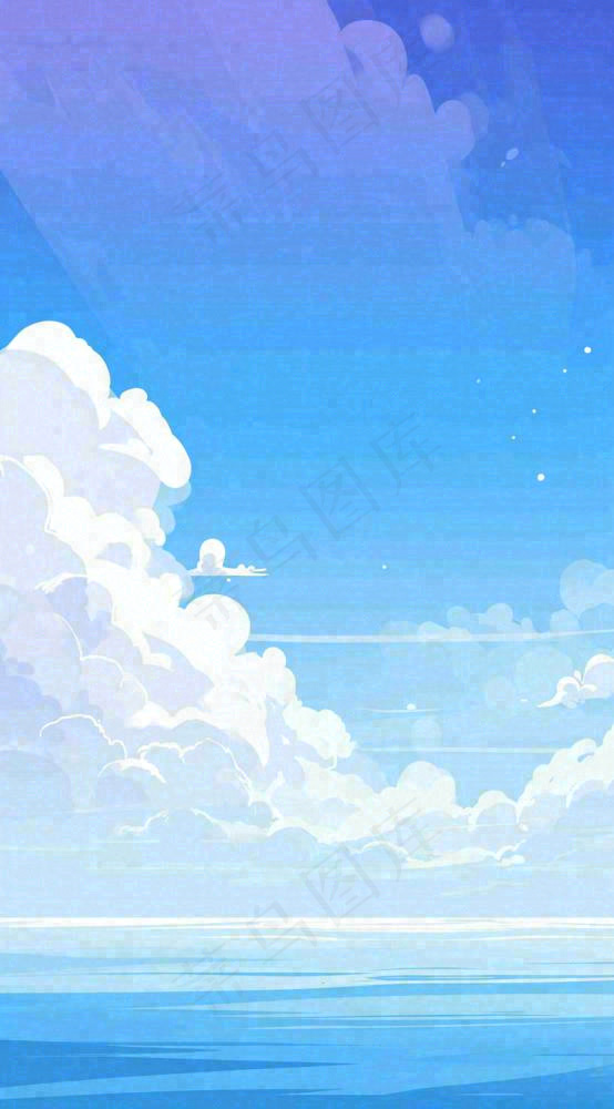 蓝紫色天空白云清新浪漫落日海上倒影