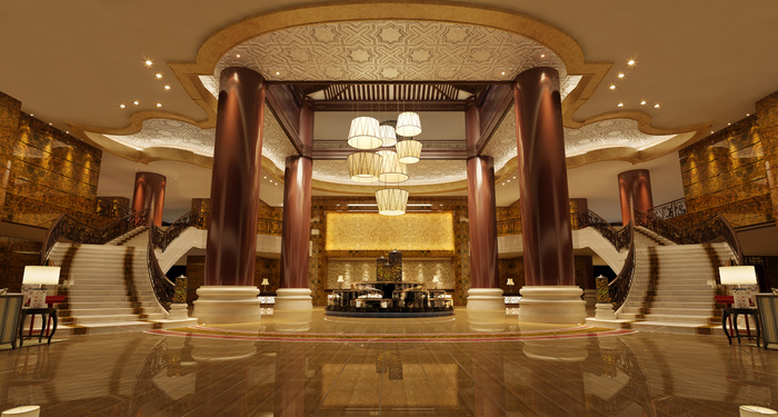 现代古典的售楼处大厅效果图