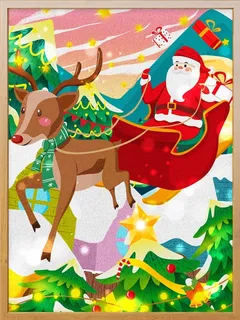 圣诞节插画麋鹿拉圣诞老人