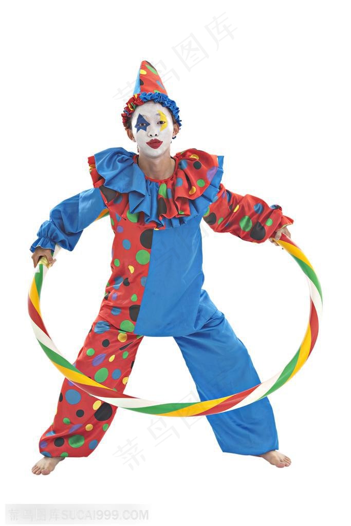 游乐园广告元素 夸张表情玩呼啦圈的小丑表演