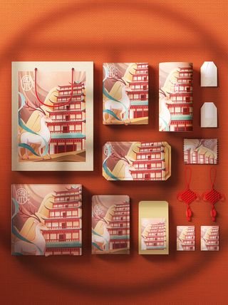 高端文创样机素材产品中国风国潮logo礼盒包装VI智能贴图PSD模板