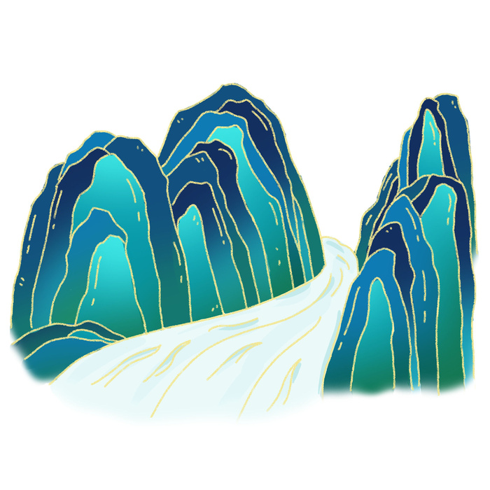 中国风国潮山水插画祥云中式手绘烫金线条元素png装饰背景PSD素材