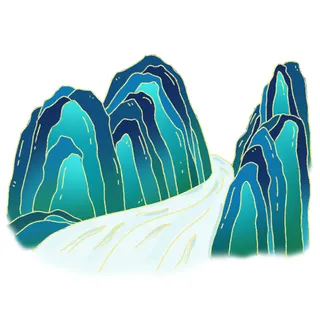 中国风国潮山水插画祥云中式手绘烫金线条元素png装饰背景PSD素材