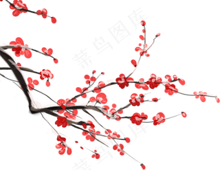红色中国风一枝梅素材AI生成Png