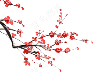 红色中国风一枝梅素材AI生成Png