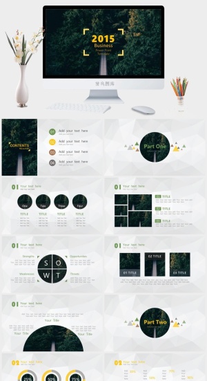 《暖森》——低面背景简约精美商务工作汇报ppt模板预览图