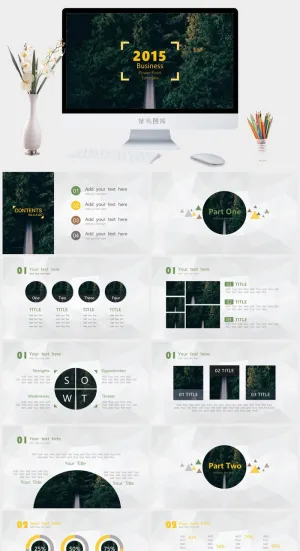 《暖森》——低面背景简约精美商务工作汇报ppt模板预览图