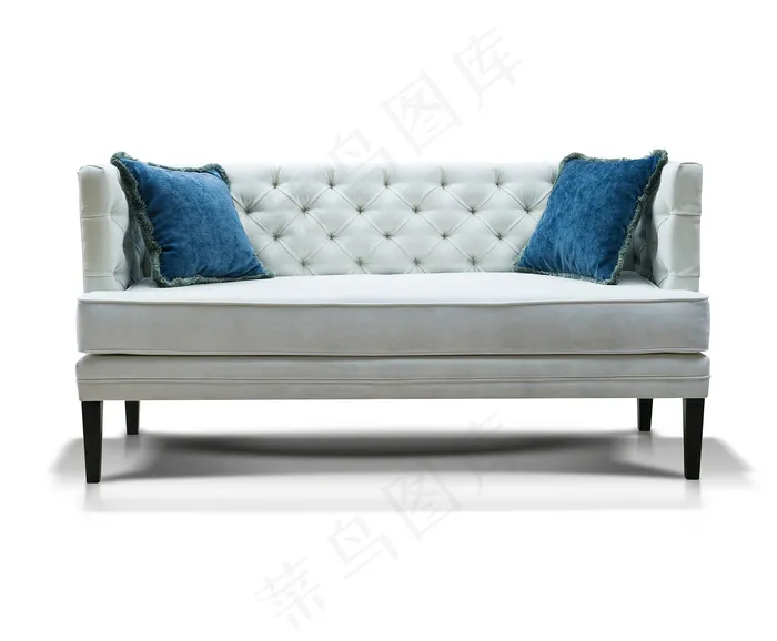 白沙发与蓝枕头图片