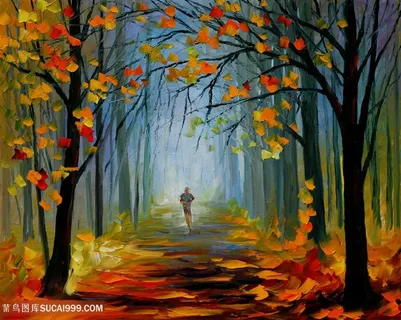 树林水彩风景画油画 树林水彩风景画油画