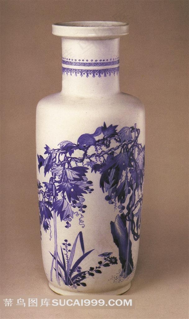 中国花鸟画图案装饰花瓶高清素材