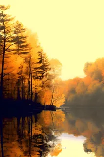 湖边树林秋季美景