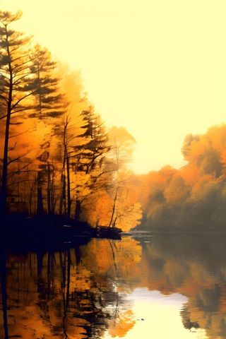 湖边树林秋季美景