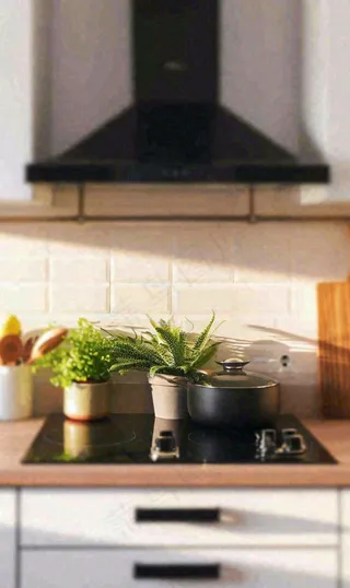 现代简约厨房朦胧摄影厨具家具摄影图