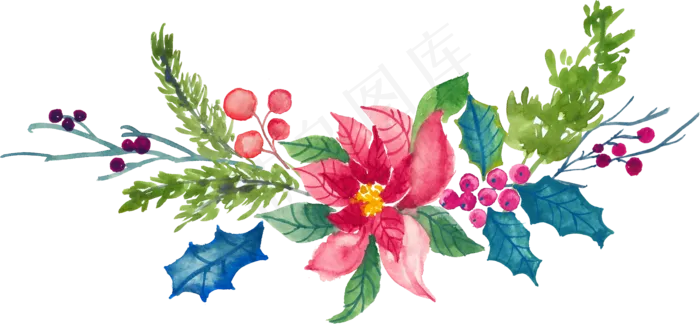 冬季圣诞节花卉果花圈植物免抠海报PNG素材