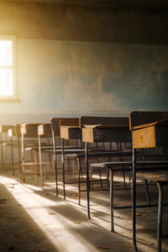 教室课桌光点摄影图