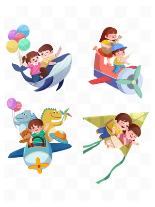 儿童节天马行空飞机鲸鱼风筝元素