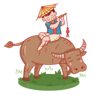  清明清明节卡通牧童吹笛子