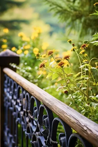 路边花朵栏杆模糊摄影