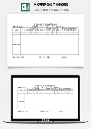 学校年终负债余额情况表excel模板