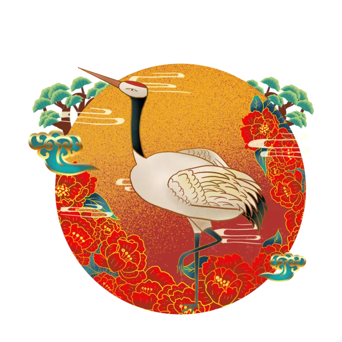 国潮仙鹤插画免扣素材设计素材